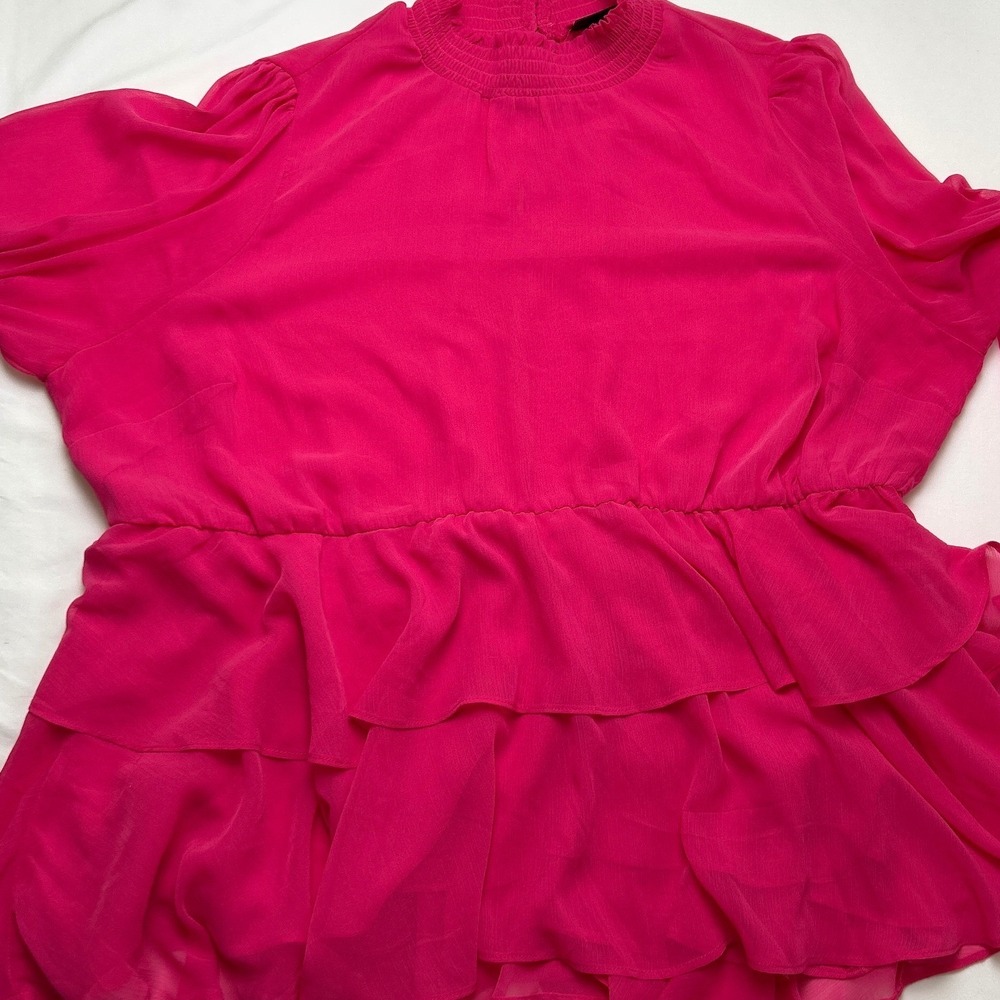 Torrid Womens Smocked Mock Neck Tiered Ruffle Peplum Blouse Size 2X Hot Pink - Picture 4 of 11